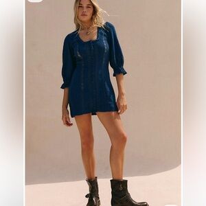 Free People Jules Crochet Lace Vintage Texture Mini Dress